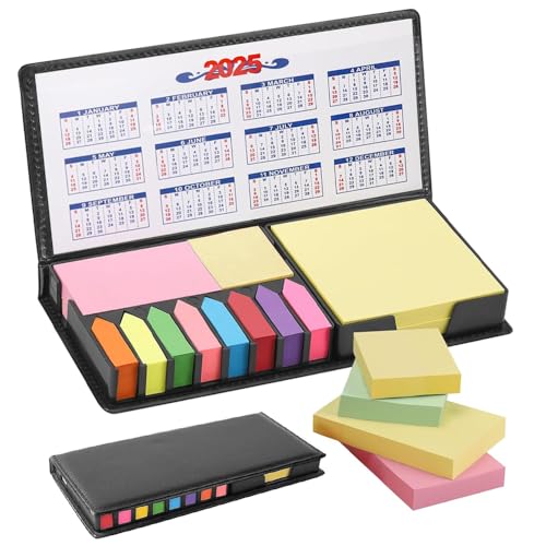 Haftnotizen Set, 1100 Stück Haftnotizen Klebezettel, Selbstklebende Haftnotizen, Haftnotizen Klebezettel PU Etui mit Stifte, Kalender 2025 Sticky Notes Set für Büro Schule Teamwork Studium von Megcdtr