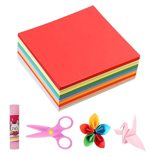 Origami Papier, 300 Pcs Bastelpapier 15×15cm, Faltpapier Buntes Papier Quadratisches Faltpapier mit 1 rosa Kinderschere und 1 rosa Klebestift für Kunst und Bastelprojekte (20 Farben) von Megcdtr