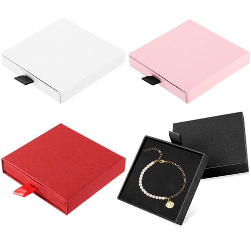 Schmuckkästchen, 4 Stück Schmuck Geschenkbox, 8*7*1.7cm Schmuckschatulle, 4 Farbe Schmuck Geschenkbox Schmuckschatulle, Klein Schmuckbox Schmuckschachtel für Armbänder Armreife Schmuck Geschenk von Megcdtr