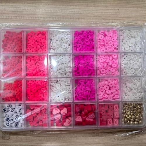 Megoogo Valentine Clay Beads Armband Making Kit, 2340 Stück Polymer Heishi Flache Runde Perlen mit 145 Stück Charm-Perlen für Freundschaftsarmbänder Herstellung DIY Handwerk von Megoogo