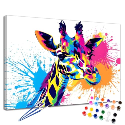 Abstrakt Malen Nach Zahlen Erwachsene Giraffe Malen Nach Zahlen Kinder ab 7 8 9 10 Jahre Mädchen DIY Handgemalt Ölgemälde Komplett Leinwand Kit, Erwachsene Kreativ Home Decor Geschenk 40x50 cm 2W-75 von Meiaiao