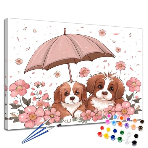 Blume Malen Nach Zahlen Erwachsene Hund Malen Nach Zahlen Kinder ab 7 8 9 10 Jahre Mädchen DIY Handgemalt Ölgemälde Komplettset Leinwand Kit, Erwachsene Kreativ Home Decor Geschenk 40x50 cm 2W-5 von Meiaiao