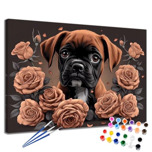 Blume Malen Nach Zahlen Erwachsene Hund Malen Nach Zahlen Kinder ab 7 8 9 10 Jahre Mädchen DIY Handgemalt Ölgemälde Komplettset Leinwand Kit, Erwachsene Kreativ Home Decor Geschenk 60x75 cm 2W-67 von Meiaiao