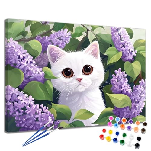 Blume Malen Nach Zahlen Erwachsene Katze Malen Nach Zahlen Kinder ab 7 8 9 10 Jahre Mädchen DIY Handgemalt Ölgemälde Komplettset Leinwand Kit, Erwachsene Kreativ Home Decor Geschenk 40x50 cm 2W-18 von Meiaiao