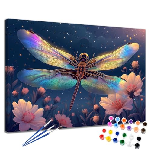 Blume Malen Nach Zahlen Erwachsene Libelle Malen Nach Zahlen Kinder ab 7 8 9 10 Jahre Mädchen DIY Handgemalt Ölgemälde Komplettset Leinwand Kit, Erwachsene Kreativ Home Decor Geschenk 40x50 cm 2W-82 von Meiaiao