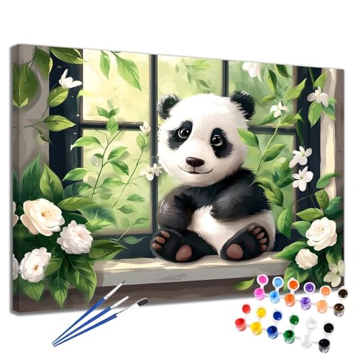 Blume Malen Nach Zahlen Erwachsene Panda Malen Nach Zahlen Kinder ab 7 8 9 10 Jahre Mädchen DIY Handgemalt Ölgemälde Komplettset Leinwand Kit, Erwachsene Kreativ Home Decor Geschenk 40x50 cm 2W-27 von Meiaiao