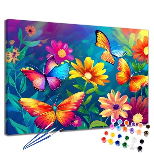 Blume Malen Nach Zahlen Erwachsene Schmetterling Malen Nach Zahlen Kinder ab 7 8 9 10 Jahre Mädchen DIY Handgemalt Ölgemälde Komplett Leinwand Kit, Erwachsene Kreativ Home Decor Geschenk 40x50 cm 2W-7 von Meiaiao