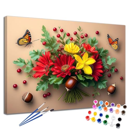 Blume Malen Nach Zahlen Erwachsene Schmetterling Malen Nach Zahlen Kinder ab 7 8 9 10 Jahre Mädchen DIY Handgemalt Ölgemälde Leinwand Kit, Erwachsene Kreativ Home Decor Geschenk 40x50 cm 2W-74 von Meiaiao