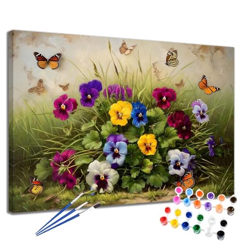 Blume Malen Nach Zahlen Erwachsene Schmetterling Malen Nach Zahlen Kinder ab 7 8 9 10 Jahre Mädchen DIY Handgemalt Ölgemälde Leinwand Kit, Erwachsene Kreativ Home Decor Geschenk 40x50 cm 2W-76 von Meiaiao