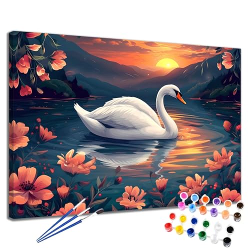 Blume Malen Nach Zahlen Erwachsene Schwan Malen Nach Zahlen Kinder ab 7 8 9 10 Jahre Mädchen DIY Handgemalt Ölgemälde Komplettset Leinwand Kit, Erwachsene Kreativ Home Decor Geschenk 40x50 cm 2W-28 von Meiaiao