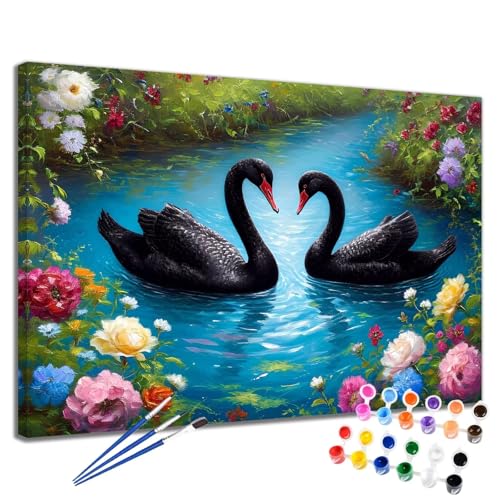 Blume Malen Nach Zahlen Erwachsene Schwan Malen Nach Zahlen Kinder ab 7 8 9 10 Jahre Mädchen DIY Handgemalt Ölgemälde Komplettset Leinwand Kit, Erwachsene Kreativ Home Decor Geschenk 40x50 cm 2W-17 von Meiaiao