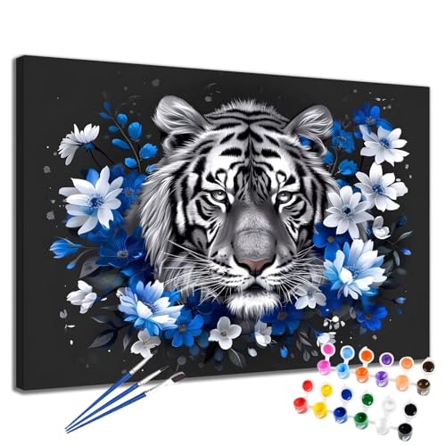 Blume Malen Nach Zahlen Erwachsene Tiger Malen Nach Zahlen Kinder ab 7 8 9 10 Jahre Mädchen DIY Handgemalt Ölgemälde Komplettset Leinwand Kit, Erwachsene Kreativ Home Decor Geschenk 40x50 cm 2W-77 von Meiaiao