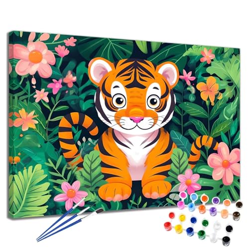 Blume Malen Nach Zahlen Erwachsene Tiger Malen Nach Zahlen Kinder ab 7 8 9 10 Jahre Mädchen DIY Handgemalt Ölgemälde Komplettset Leinwand Kit, Erwachsene Kreativ Home Decor Geschenk 40x50 cm 2W-9 von Meiaiao