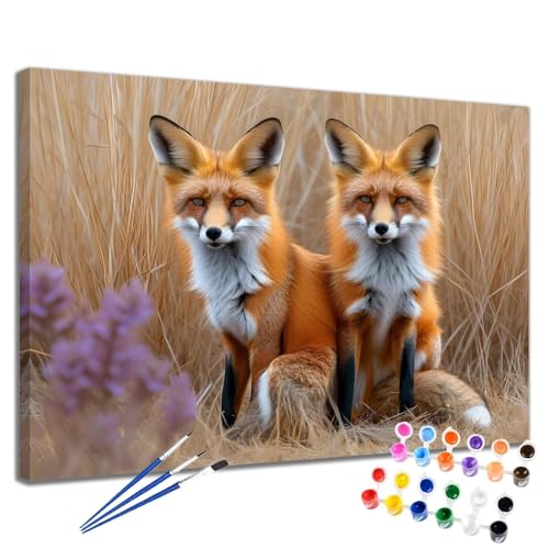 Fuchs Malen Nach Zahlen Erwachsene Blume Malen Nach Zahlen Kinder ab 7 8 9 10 Jahre Mädchen DIY Handgemalt Ölgemälde Komplettset Leinwand Kit, Erwachsene Kreativ Home Decor Geschenk 60x75 cm 2W-86 von Meiaiao