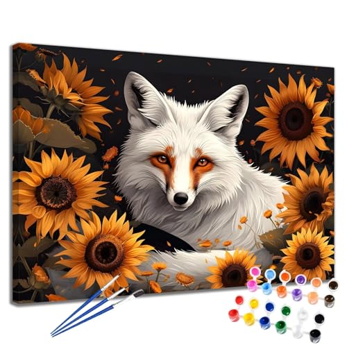 Fuchs Malen Nach Zahlen Erwachsene Sonnenblume Malen Nach Zahlen Kinder ab 7 8 9 10 Jahre Mädchen DIY Handgemalt Ölgemälde Komplett Leinwand Kit, Erwachsene Kreativ Home Decor Geschenk 40x50 cm 2W-43 von Meiaiao