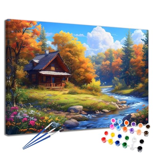 Herbst Malen Nach Zahlen Erwachsene Landschaft Malen Nach Zahlen Kinder ab 7 8 9 10 Jahre Mädchen DIY Handgemalt Ölgemälde Komplett Leinwand Kit, Erwachsene Kreativ Home Decor Geschenk 40x50 cm 2W-14 von Meiaiao