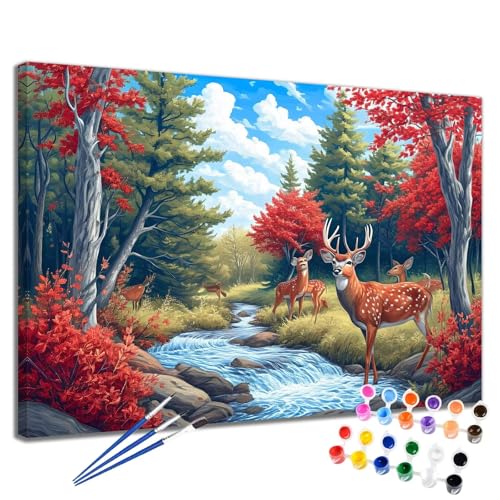 Herbst Malen Nach Zahlen Erwachsene Reh Malen Nach Zahlen Kinder ab 7 8 9 10 Jahre Mädchen DIY Handgemalt Ölgemälde Komplettset Leinwand Kit, Erwachsene Kreativ Home Decor Geschenk 40x50 cm 2W-90 von Meiaiao