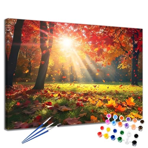 Herbst Malen Nach Zahlen Erwachsene Sonnenuntergang Malen Nach Zahlen Kinder ab 7 8 9 10 Jahre Mädchen DIY Handgemalt Ölgemälde Leinwand Kit, Erwachsene Kreativ Home Decor Geschenk 90x120 cm 2W-88 von Meiaiao