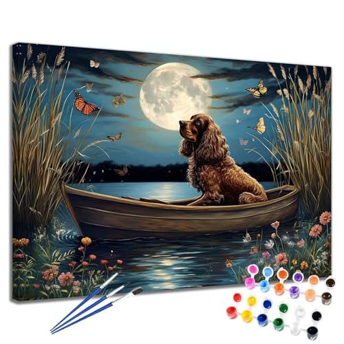 Hund Malen Nach Zahlen Erwachsene Mond Malen Nach Zahlen Kinder ab 7 8 9 10 Jahre Mädchen DIY Handgemalt Ölgemälde Komplettset Leinwand Kit, Erwachsene Kreativ Home Decor Geschenk 40x50 cm 2W-59 von Meiaiao