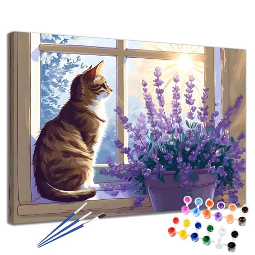 Katze Malen Nach Zahlen Erwachsene Blume Malen Nach Zahlen Kinder ab 7 8 9 10 Jahre Mädchen DIY Handgemalt Ölgemälde Komplettset Leinwand Kit, Erwachsene Kreativ Home Decor Geschenk 40x50 cm 2W-61 von Meiaiao