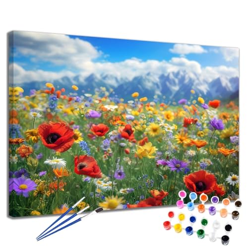 Landschaft Malen Nach Zahlen Erwachsene Blume Malen Nach Zahlen Kinder ab 7 8 9 10 Jahre Mädchen DIY Handgemalt Ölgemälde Komplett Leinwand Kit, Erwachsene Kreativ Home Decor Geschenk 40x50 cm 2W-37 von Meiaiao