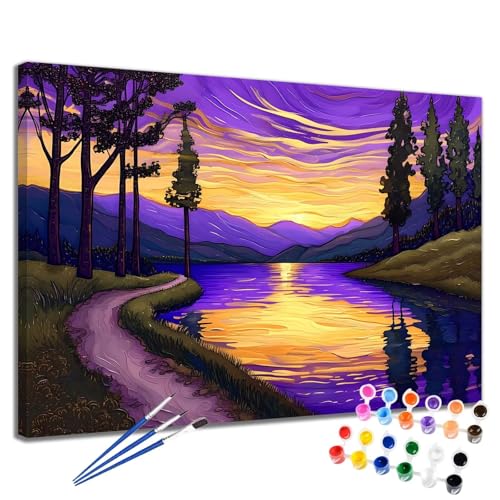 Landschaft Malen Nach Zahlen Erwachsene See Malen Nach Zahlen Kinder ab 7 8 9 10 Jahre Mädchen DIY Handgemalt Ölgemälde Komplettset Leinwand Kit, Erwachsene Kreativ Home Decor Geschenk 40x50 cm 2W-16 von Meiaiao