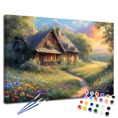 Landschaft Malen Nach Zahlen Erwachsene Zimmer Malen Nach Zahlen Kinder ab 7 8 9 10 Jahre Mädchen DIY Handgemalt Ölgemälde Komplett Leinwand Kit, Erwachsene Kreativ Home Decor Geschenk 60x75 cm 2W-65 von Meiaiao