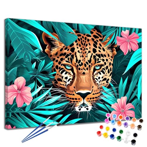 Leopard Malen Nach Zahlen Erwachsene Blume Malen Nach Zahlen Kinder ab 7 8 9 10 Jahre Mädchen DIY Handgemalt Ölgemälde Komplettset Leinwand Kit, Erwachsene Kreativ Home Decor Geschenk 40x50 cm 2W-19 von Meiaiao