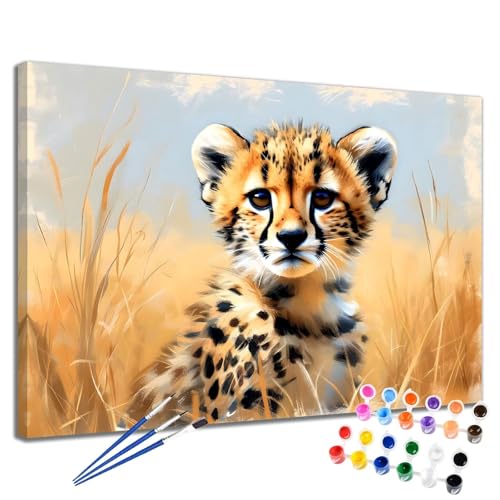 Leopard Malen Nach Zahlen Erwachsene Landschaft Malen Nach Zahlen Kinder ab 7 8 9 10 Jahre Mädchen DIY Handgemalt Ölgemälde Komplett Leinwand Kit, Erwachsene Kreativ Home Decor Geschenk 40x50 cm 2W-85 von Meiaiao