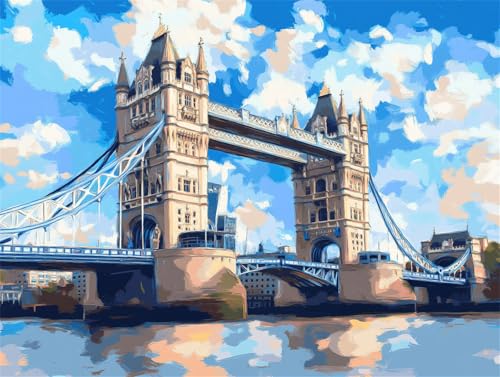 London Malen Nach Zahlen Erwachsene, Malen Nach Zahlen Tower Bridge, DIY Handgemalt Ölgemälde Leinwand Set für Anfänger Kinder Inklusive Pinsel und Acrylfarben, 5 6 7 8 9 Jahre 60x90cm, Ohne Rahmen von Meiaiao