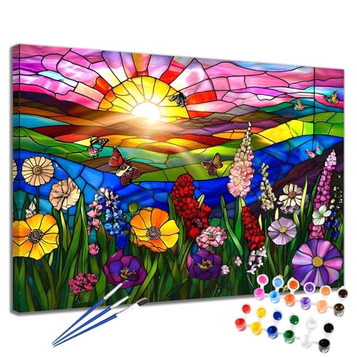 Malen Nach Zahlen Abstrakt Malen Nach Zahlen Kinder ab 7 8 9 10 Jahre Mädchen Blume 50x70 cm, Paint by Numbers Adult Leinwand Kunst Kreativ Kit, DIY Handgemalt Ölgemälde Home Decor Geschenk 2W-109 von Meiaiao