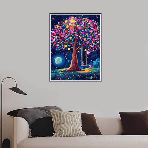 Malen Nach Zahlen Erwachsene, Baum Malen Nach Zahlen Mond, DIY Handgemalt Ölgemälde Leinwand Set für Anfänger Kinder Inklusive Pinsel und Acrylfarben, Frauen Hobby Bastelset mit Rahmen 60x90 cm-DK568 von Meiaiao