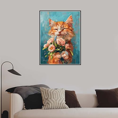 Malen Nach Zahlen Erwachsene, Blumen Malen Nach Zahlen Katze, DIY Handgemalt Ölgemälde Leinwand Set Anfänger Kinder Inklusive Pinsel und Acrylfarben, Frauen Hobby Bastelset mit Rahmen 60x75 cm-DK797 von Meiaiao