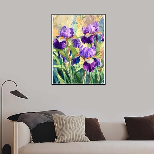 Malen Nach Zahlen Erwachsene, Blumen Malen Nach Zahlen Lila, DIY Handgemalt Ölgemälde Leinwand Set für Anfänger Kinder Inklusive Pinsel und Acrylfarben, Frauen Hobby Bastelset mit Rahmen 50x70cm-DK489 von Meiaiao