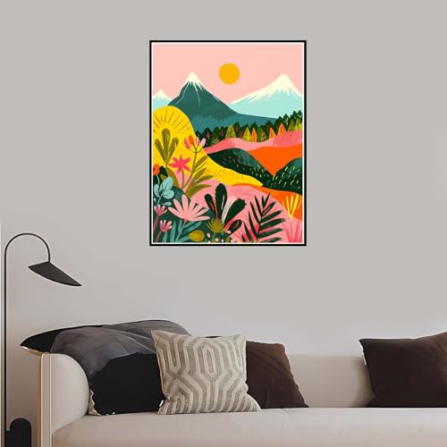 Malen Nach Zahlen Erwachsene, Landschaft Malen Nach Zahlen Bunt, DIY Handgemalt Ölgemälde Leinwand Set Anfänger Kinder Inklusive Pinsel und Acrylfarben, Frauen Hobby Bastelset mit Rahmen 50x65cm-DK784 von Meiaiao