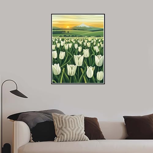 Malen Nach Zahlen Erwachsene, Landschaft Malen Nach Zahlen Tulpe, DIY Handgemalt Ölgemälde Set Anfänger Kinder Inklusive Pinsel und Acrylfarben, Frauen Hobby Bastelset mit Rahmen 80x120 cm-DK764 von Meiaiao