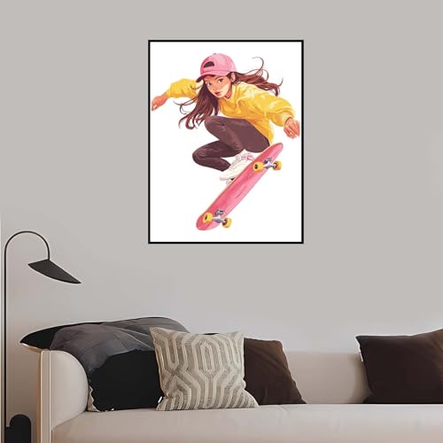 Malen Nach Zahlen Erwachsene, Mädchen Malen Nach Zahlen Skateboard, DIY Handgemalt Ölgemälde Set Anfänger Kinder Inklusive Pinsel und Acrylfarben, Frauen Hobby Bastelset mit Rahmen 60x90 cm-DK565 von Meiaiao