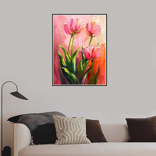 Malen Nach Zahlen Erwachsene, Rosa Malen Nach Zahlen Tulpe, DIY Handgemalt Ölgemälde Leinwand Set für Anfänger Kinder Inklusive Pinsel und Acrylfarben, Frauen Hobby Bastelset mit Rahmen 60x75 cm-DK746 von Meiaiao