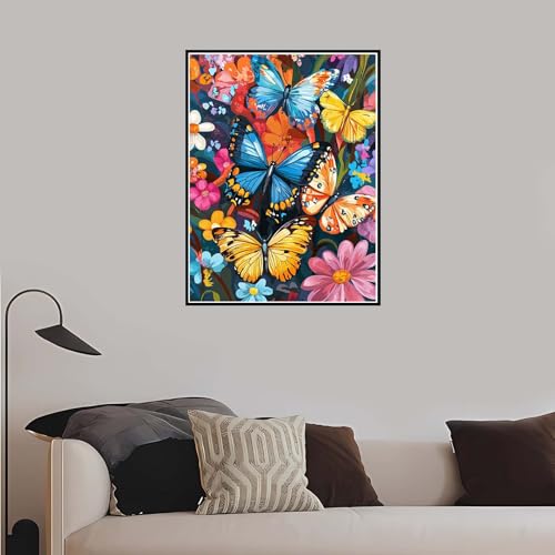 Malen Nach Zahlen Erwachsene, Schmetterling Malen Nach Zahlen Blumen, DIY Handgemalt Ölgemälde Set Anfänger Kinder Inklusive Pinsel und Acrylfarben, Frauen Hobby Bastelset mit Rahmen 60x75 cm-DK554 von Meiaiao