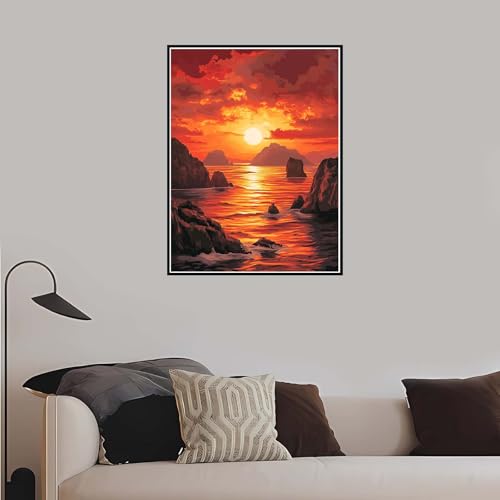 Malen Nach Zahlen Erwachsene, Sonnenuntergang Malen Nach Zahlen Strand, DIY Handgemalt Ölgemälde Set Anfänger Kinder Inklusive Pinsel und Acrylfarben, Frauen Hobby Bastelset mit Rahmen 60x75 cm-DK557 von Meiaiao