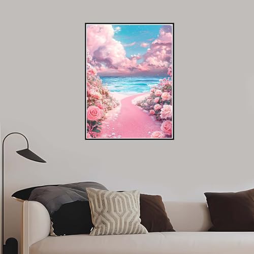 Malen Nach Zahlen Erwachsene, Strand Malen Nach Zahlen Blumen, DIY Handgemalt Ölgemälde Leinwand Set Anfänger Kinder Inklusive Pinsel und Acrylfarben, Frauen Hobby Bastelset mit Rahmen 50x65 cm-DK595 von Meiaiao