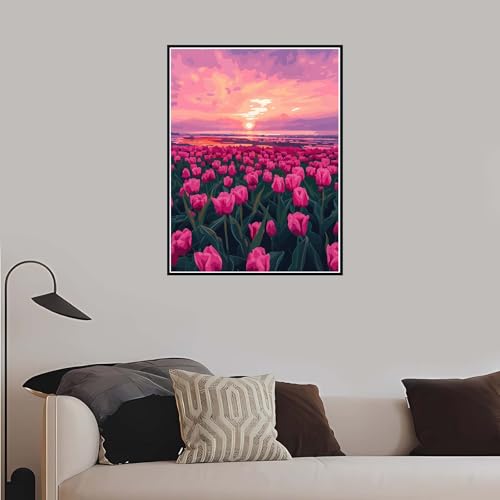 Malen Nach Zahlen Erwachsene, Tulpe Malen Nach Zahlen Blumen, DIY Handgemalt Ölgemälde Leinwand Set Anfänger Kinder Inklusive Pinsel und Acrylfarben, Frauen Hobby Bastelset mit Rahmen 60x90 cm-DK718 von Meiaiao