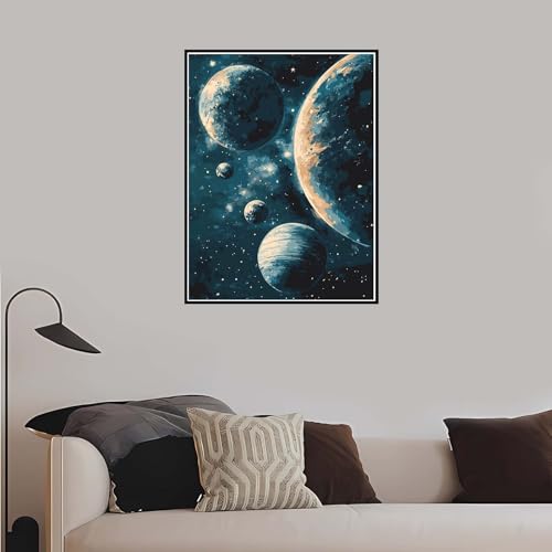 Malen Nach Zahlen Erwachsene, Universum Malen Nach Zahlen Planet, DIY Handgemalt Ölgemälde Set Anfänger Kinder Inklusive Pinsel und Acrylfarben, Frauen Hobby Bastelset mit Rahmen 90x120 cm-DK589 von Meiaiao