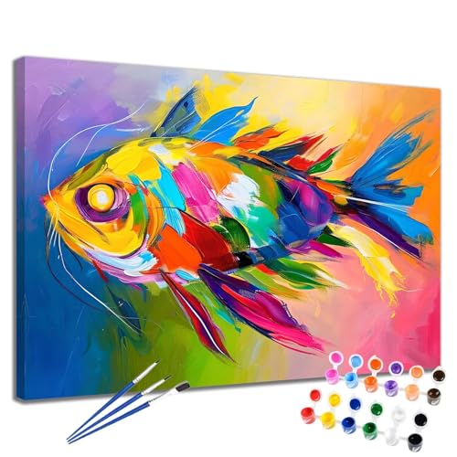 Malen Nach Zahlen Erwachsene Abstrakt Malen Nach Zahlen Fisch Groß Format 50x65 cm Handgemalt Ölgemälde, DIY Paint by Numbers Kit Pinseln und Acrylfarbe, Bastelset Als Geschenk für Frauen 2W-29 von Meiaiao