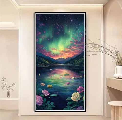 Malen Nach Zahlen Erwachsene Aurora Malen Nach Zahlen Blume Malen Nach Zahlen ab 7 Jahre Mädchen, DIY Bastelset Erwachsene mit Pinseln und Acrylfarbe für Deko, Geschenke für Frauen 30x60cm-1W1104 von Meiaiao