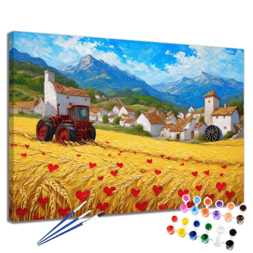 Malen Nach Zahlen Erwachsene Bauernhof Malen Nach Zahlen Traktor Groß Format 50x65 cm Handgemalt Ölgemälde, DIY Paint by Numbers Kit Pinseln und Acrylfarbe, Bastelset Als Geschenk für Frauen 2W-22 von Meiaiao