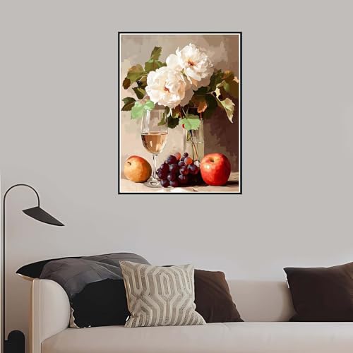 Malen Nach Zahlen Erwachsene Blumen, Malen Nach Zahlen Obst paint by numbers DIY Handgemalt Ölgemälde Bastelset für Anfänger kinder kreativ Frauen Geschenk, Wohnzimmer Deko 80x120 cm mit Rahmen-DK553 von Meiaiao