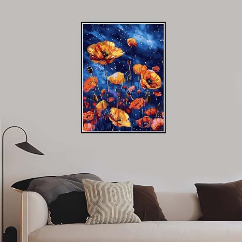 Malen Nach Zahlen Erwachsene Blumen, Malen Nach Zahlen Sternenhimmel paint by numbers DIY Handgemalt Ölgemälde Bastelset für Anfänger kinder kreativ Geschenk, Wohnzimmer Deko 80x120cm mit Rahmen-DK781 von Meiaiao