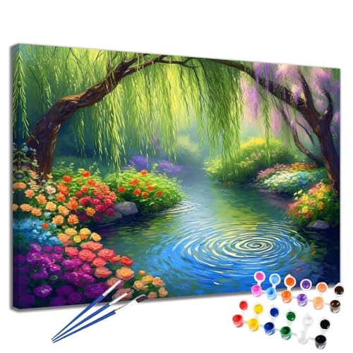 Malen Nach Zahlen Erwachsene Frühling Malen Nach Zahlen Blume Groß Format 50x65 cm Handgemalt Ölgemälde, DIY Paint by Numbers Kit Pinseln und Acrylfarbe, Bastelset Als Geschenk für Frauen 2W-23 von Meiaiao