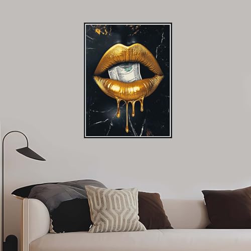 Malen Nach Zahlen Erwachsene Gold, Malen Nach Zahlen Lippen paint by numbers DIY Handgemalt Ölgemälde Bastelset für Anfänger kinder kreativ Frauen Geschenk, Wohnzimmer Deko 80x120 cm mit Rahmen-DK547 von Meiaiao